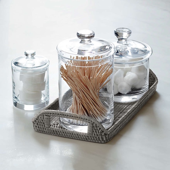 Crate & Barrel Sedona Grey Vanity Tray Woven Rattan Kitchen Bathroom - Picture 2 of 4